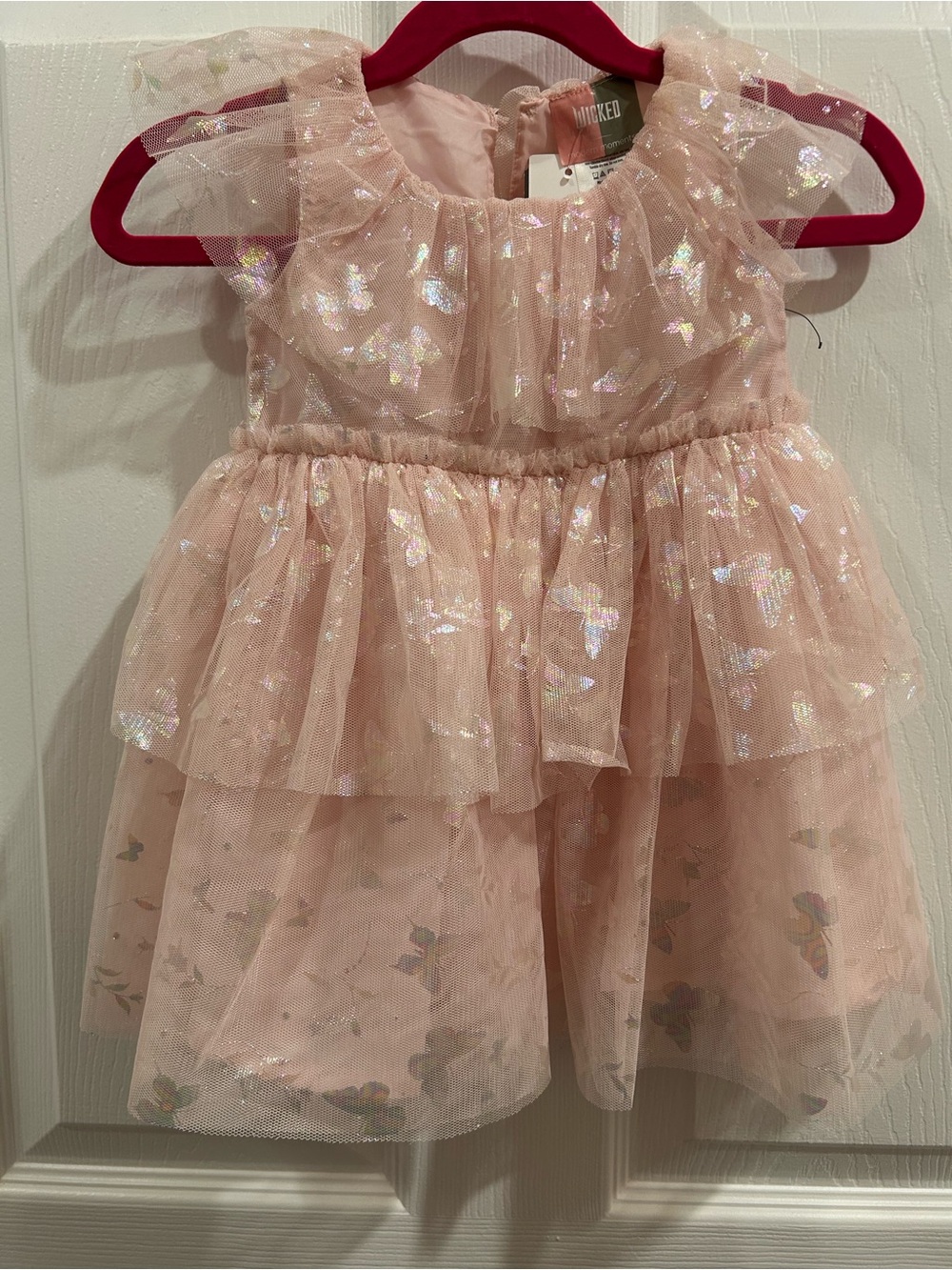 Wicked Sparkle Butterfly Pink Tulle Dress for Girls Size 12-18 Months